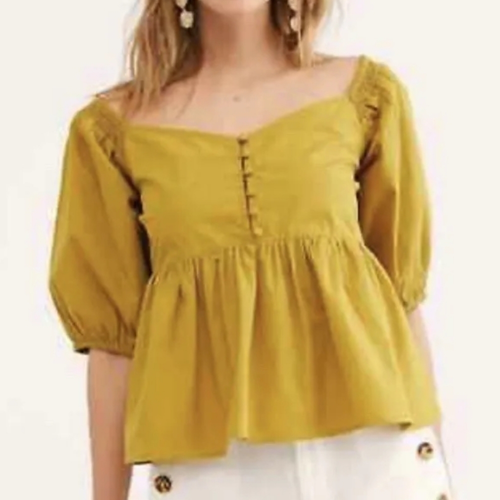 Free People Kate Baby Doll Green Top